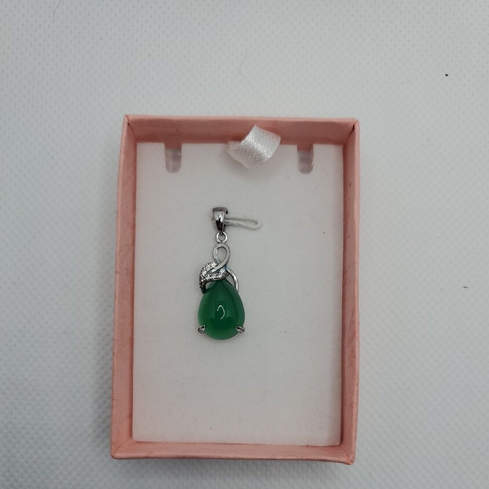 Chinese Green Jade Green W/Crystals Teardrop Shape--Costume/Fashion Jewlery-2052